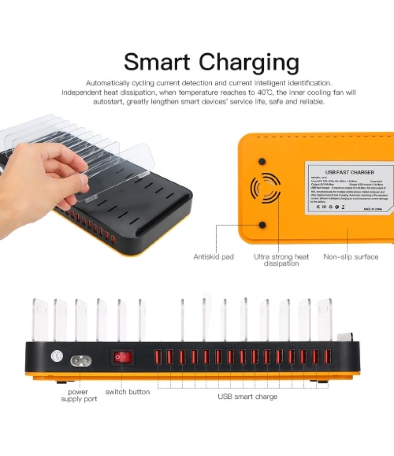 80W 15-Port Adjustable Dividers USB Charger Smart Charging Station Dock Multi Device Desktop Organizer Hub Stand with Intelligen
