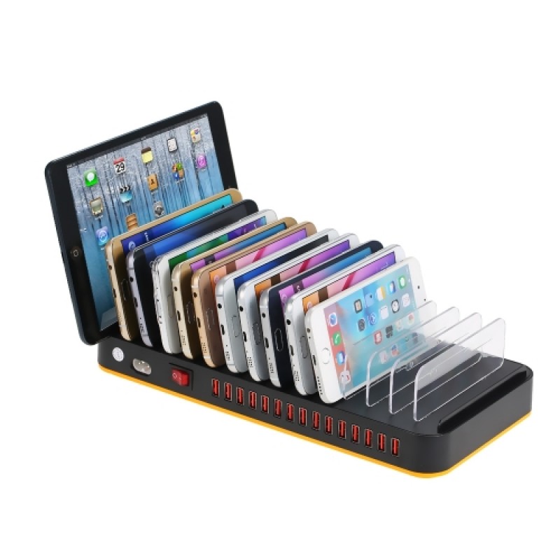 80W 15-Port Adjustable Dividers USB Charger Smart Charging Station Dock Multi Device Desktop Organizer Hub Stand with Intelligen