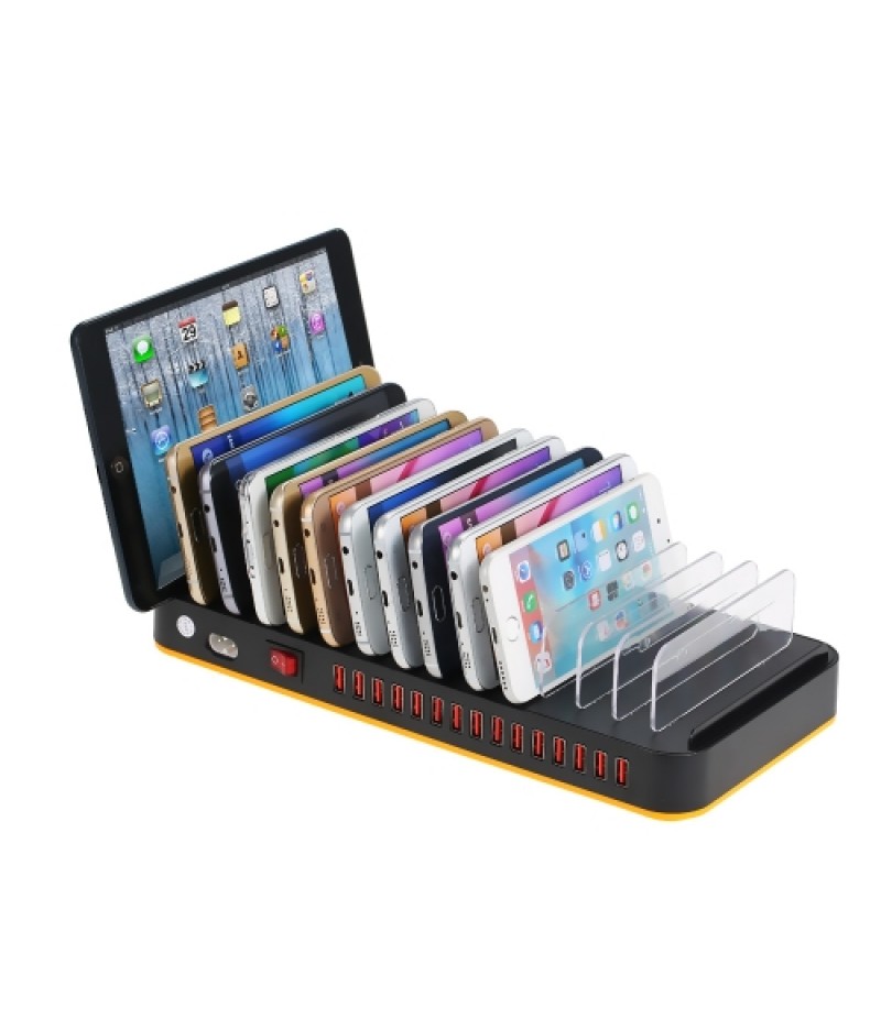 80W 15-Port Adjustable Dividers USB Charger Smart Charging Station Dock Multi Device Desktop Organizer Hub Stand with Intelligen