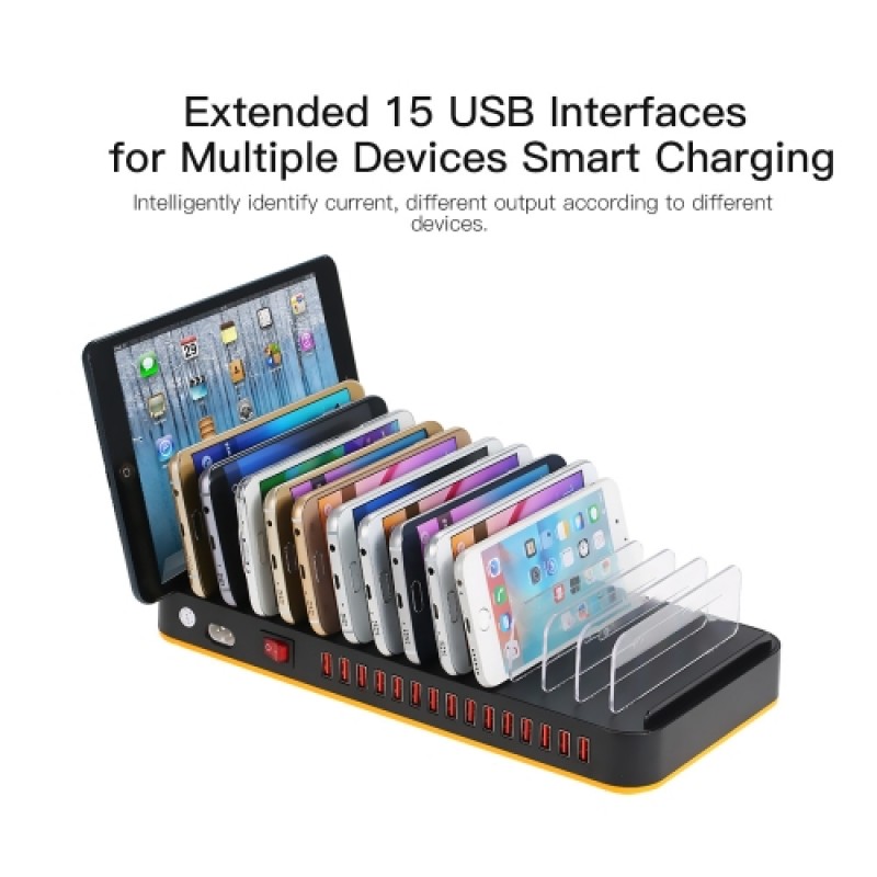 80W 15-Port Adjustable Dividers USB Charger Smart Charging Station Dock Multi Device Desktop Organizer Hub Stand with Intelligen