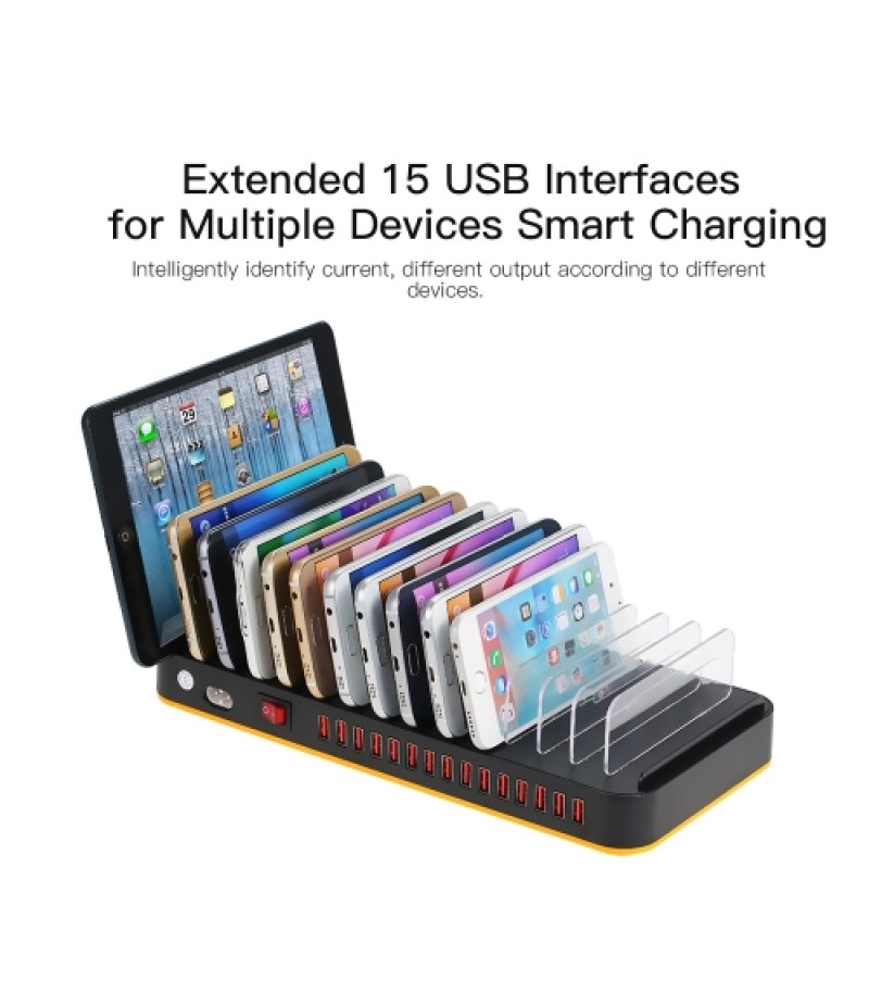 80W 15-Port Adjustable Dividers USB Charger Smart Charging Station Dock Multi Device Desktop Organizer Hub Stand with Intelligen