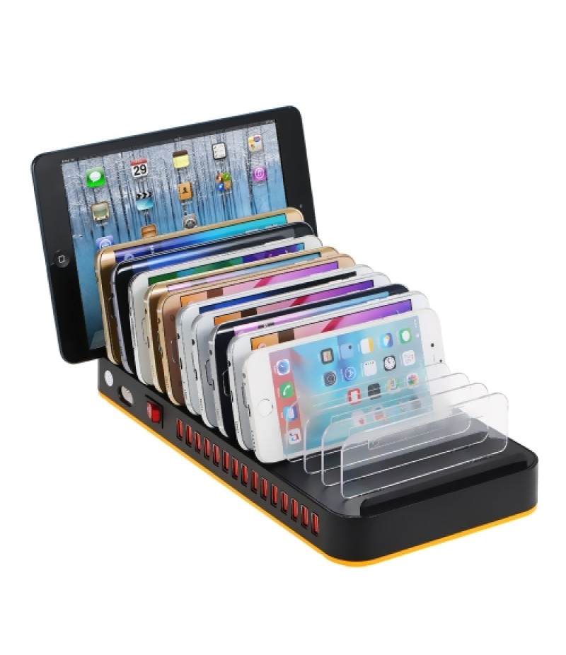 80W 15-Port Adjustable Dividers USB Charger Smart Charging Station Dock Multi Device Desktop Organizer Hub Stand with Intelligen