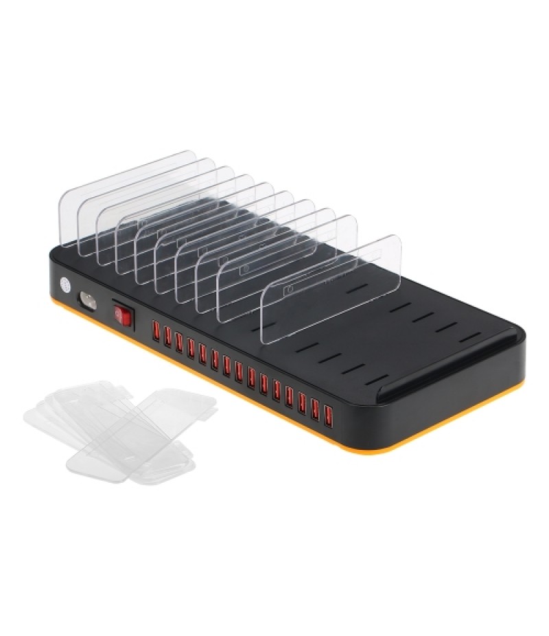 80W 15-Port Adjustable Dividers USB Charger Smart Charging Station Dock Multi Device Desktop Organizer Hub Stand with Intelligen