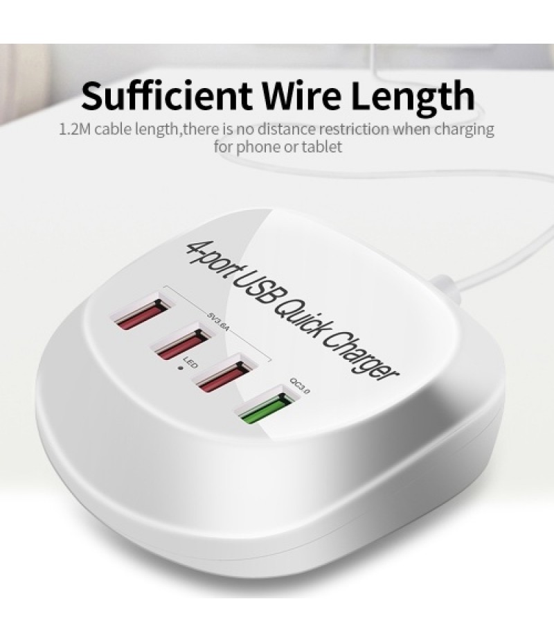WLX-T3+ 4 Port USB Charger QC3.0 Quick Charge Portable Charger for Tablet/Phone/Laptop UK Plug