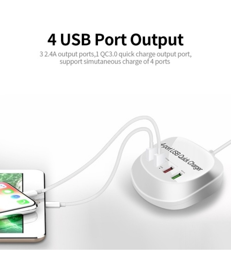 WLX-T3+ 4 Port USB Charger QC3.0 Quick Charge Portable Charger for Tablet/Phone/Laptop UK Plug