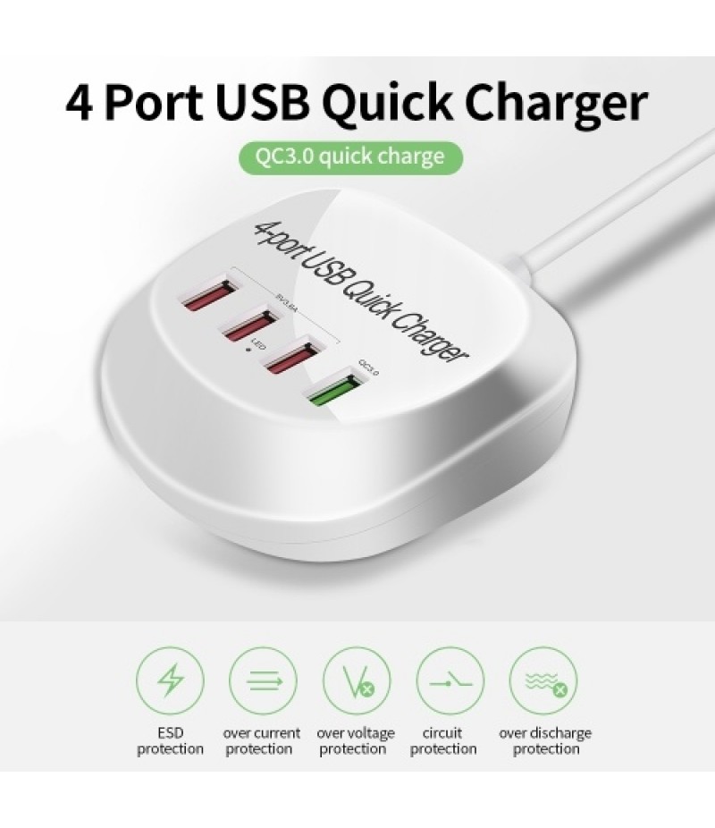 WLX-T3+ 4 Port USB Charger QC3.0 Quick Charge Portable Charger for Tablet/Phone/Laptop UK Plug