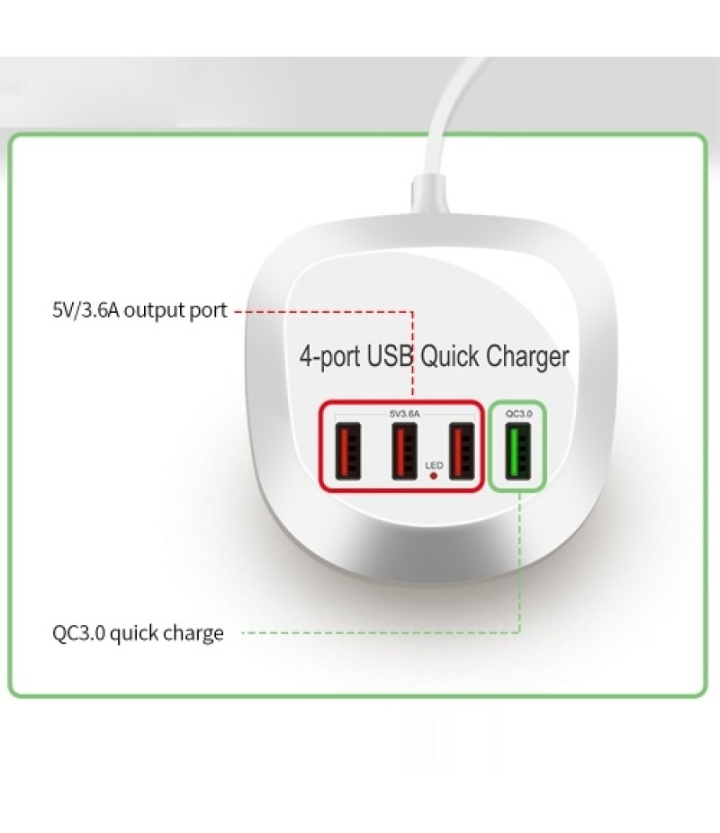 WLX-T3+ 4 Port USB Charger QC3.0 Quick Charge Portable Charger for Tablet/Phone/Laptop UK Plug