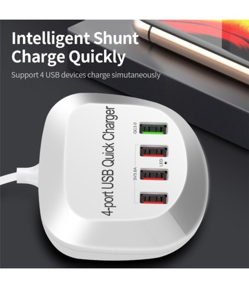 WLX-T3+ 4 Port USB Charger QC3.0 Quick Charge Portable Charger for Tablet/Phone/Laptop UK Plug