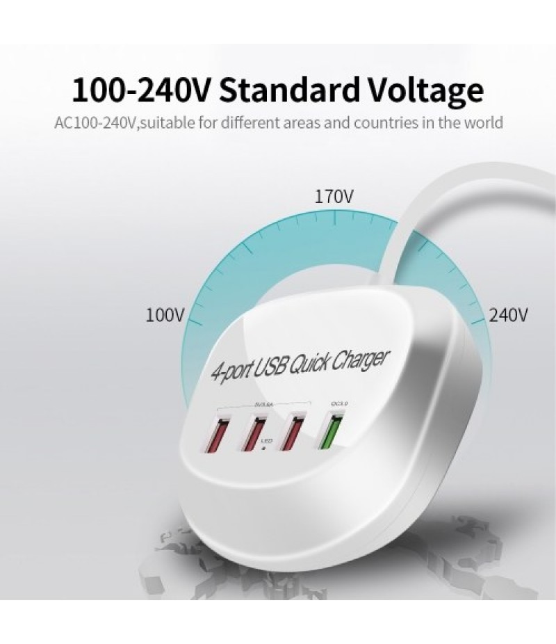 WLX-T3+ 4 Port USB Charger QC3.0 Quick Charge Portable Charger for Tablet/Phone/Laptop UK Plug