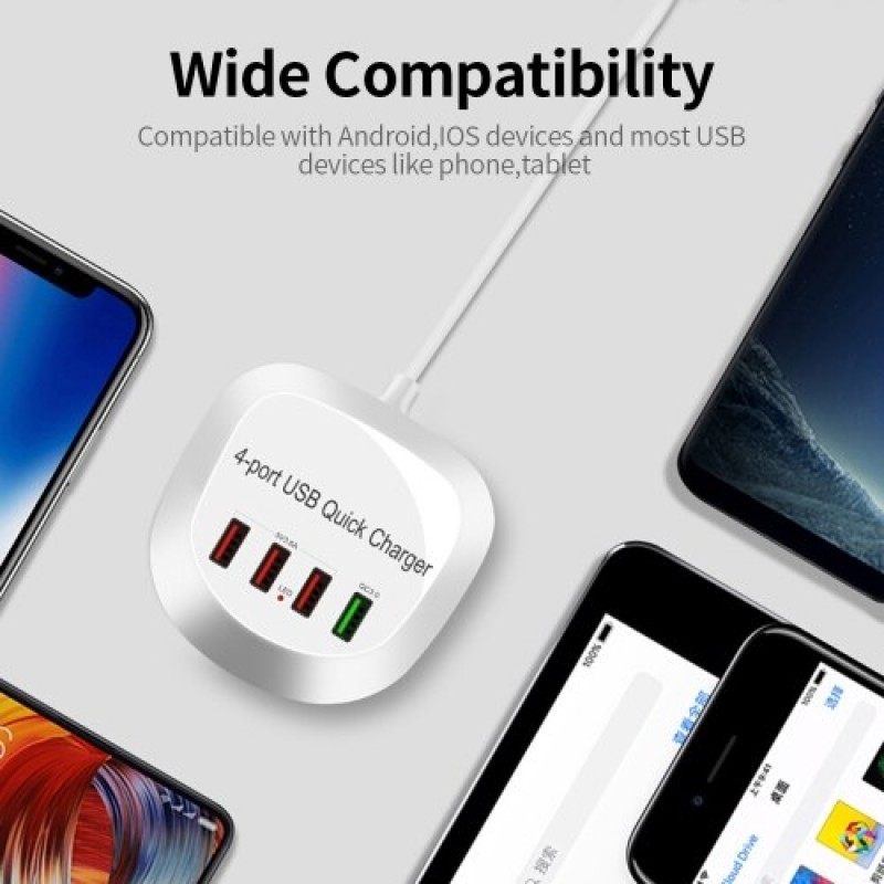 WLX-T3+ 4 Port USB Charger QC3.0 Quick Charge  Charger for Tablet/Phone/Laptop UK Plug