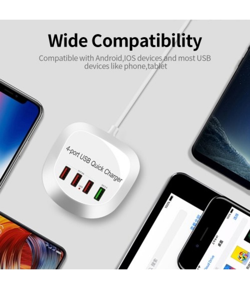 WLX-T3+ 4 Port USB Charger QC3.0 Quick Charge Portable Charger for Tablet/Phone/Laptop UK Plug