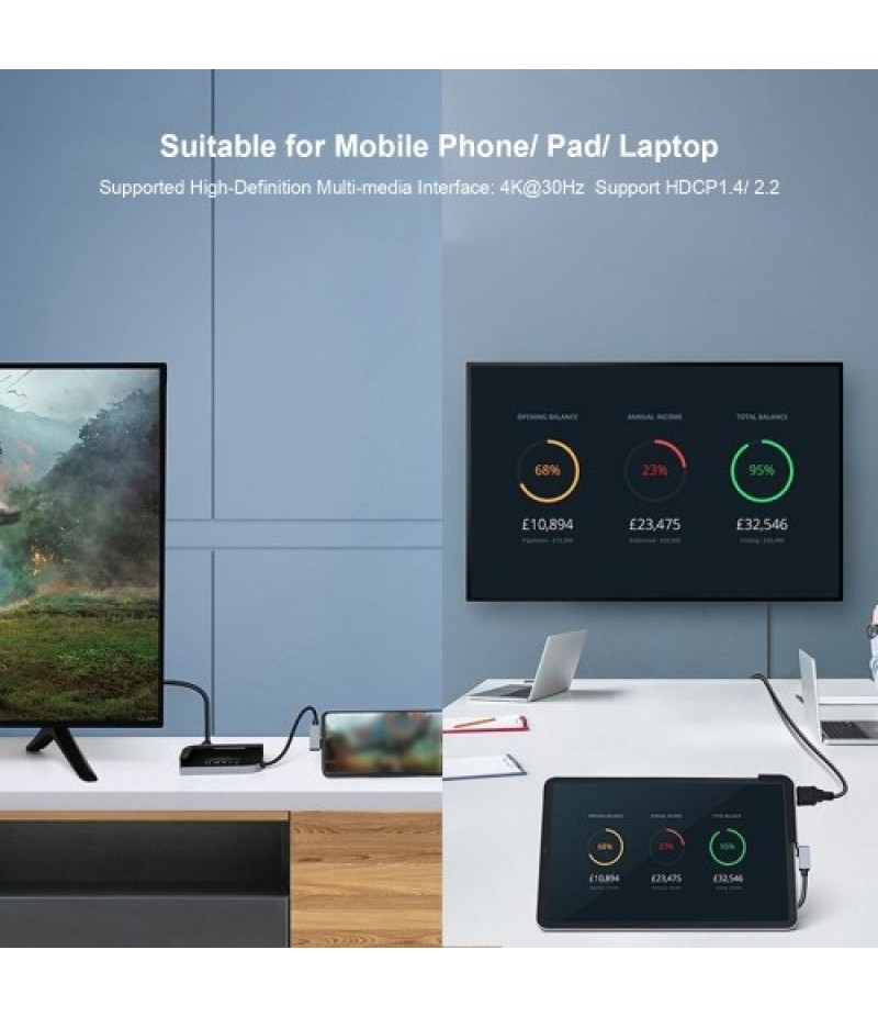 Type-C Docking Station Transfer High-Definition Multi-media Interface USB3.0 Hub with 3.5mm Jack/ Supported Service Digital Memo