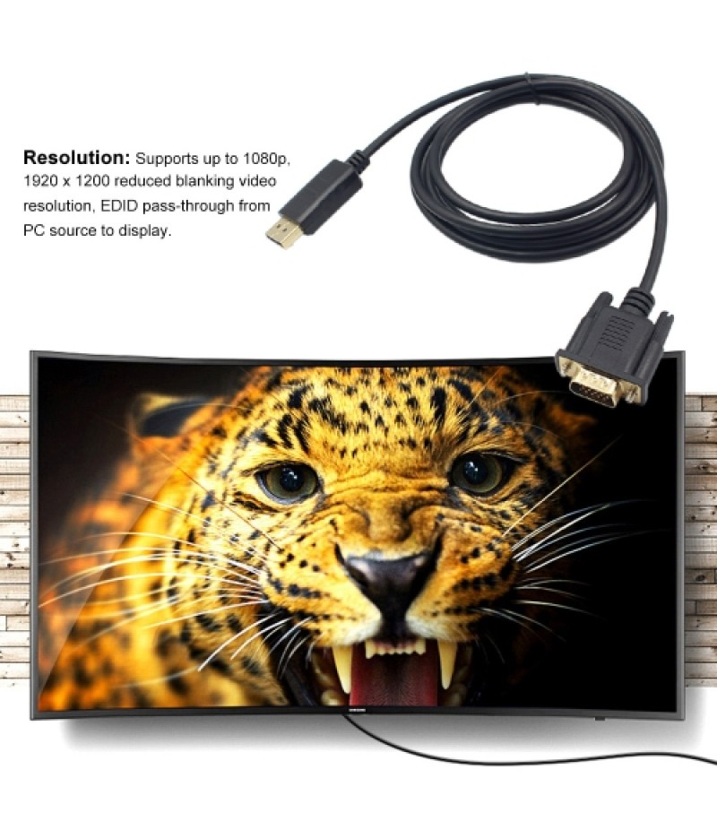 1.8M Male Display Port DP to VGA Male Adapter Cable Converter 1080P Video Cable for Projector DTV TV HDVD Player Black