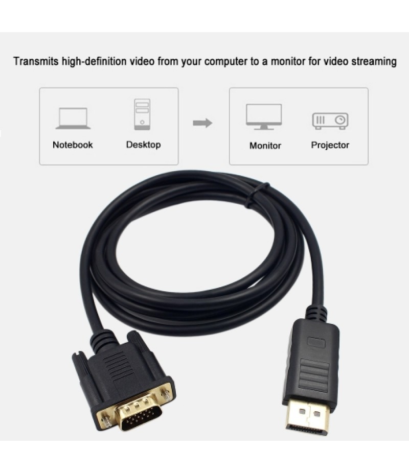 1.8M Male Display Port DP to VGA Male Adapter Cable Converter 1080P Video Cable for Projector DTV TV HDVD Player Black