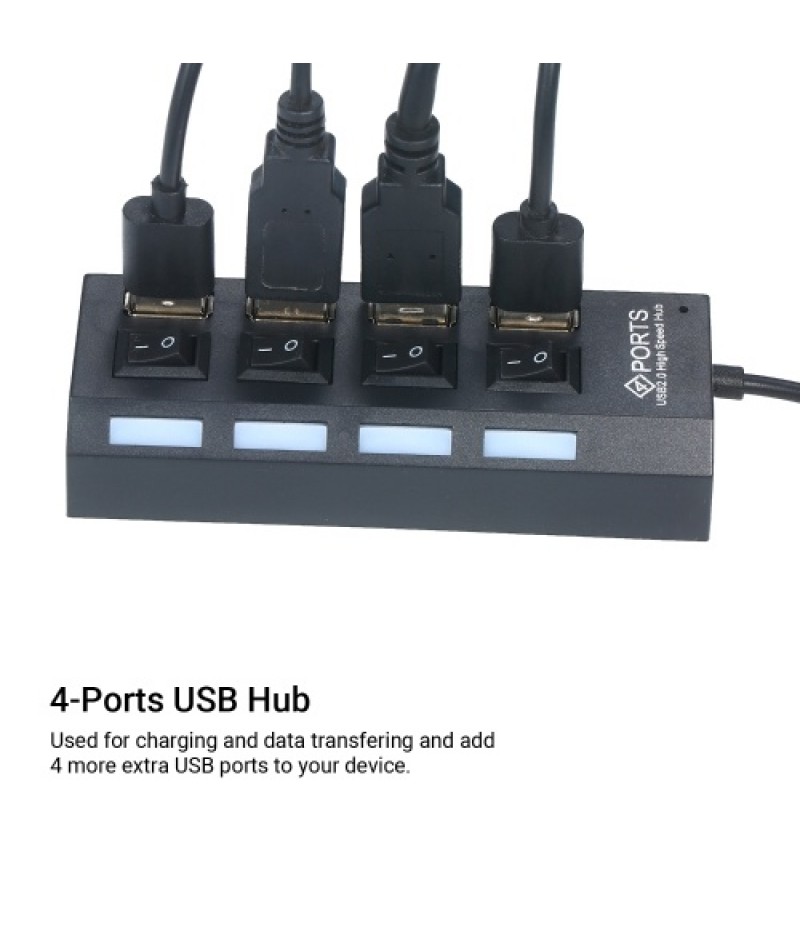 4-Ports USB Hub 480Mbps High Speed Data Transfer USB 2.0 Charging Splitter