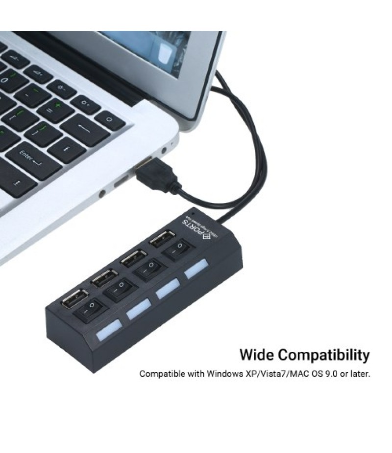 4-Ports USB Hub 480Mbps High Speed Data Transfer USB 2.0 Charging Splitter