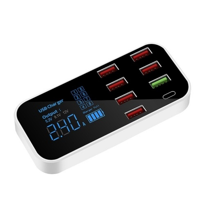 A9S+ 8 Port Car Charger with LED Display Type-C QC3.0 Quick Charging Intelligent Portable Safe Vehicle Charger Station