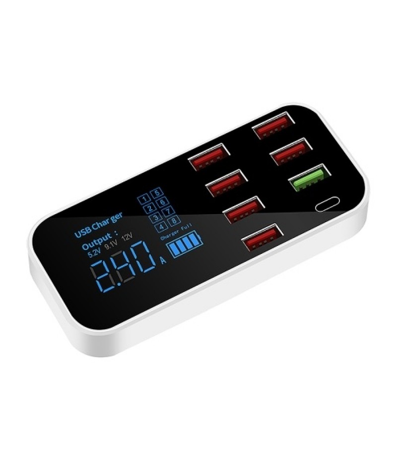 A9S+ 8 Port Car Charger with LED Display Type-C QC3.0 Quick Charging Intelligent Portable Safe Vehicle Charger Station