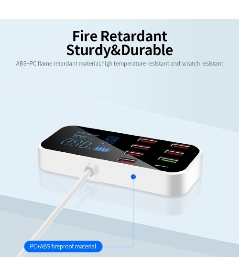 A9S+ 8 Port Car Charger with LED Display Type-C QC3.0 Quick Charging Intelligent Portable Safe Vehicle Charger Station