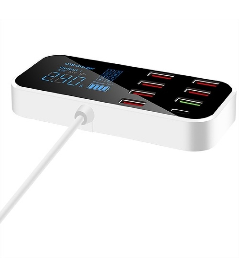 A9S+ 8 Port Car Charger with LED Display Type-C QC3.0 Quick Charging Intelligent Portable Safe Vehicle Charger Station