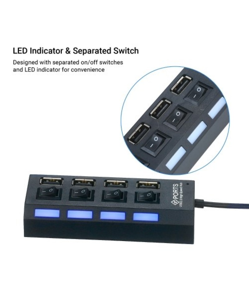 4-Ports USB Hub 480Mbps High Speed Data Transfer USB 2.0 Charging Splitter