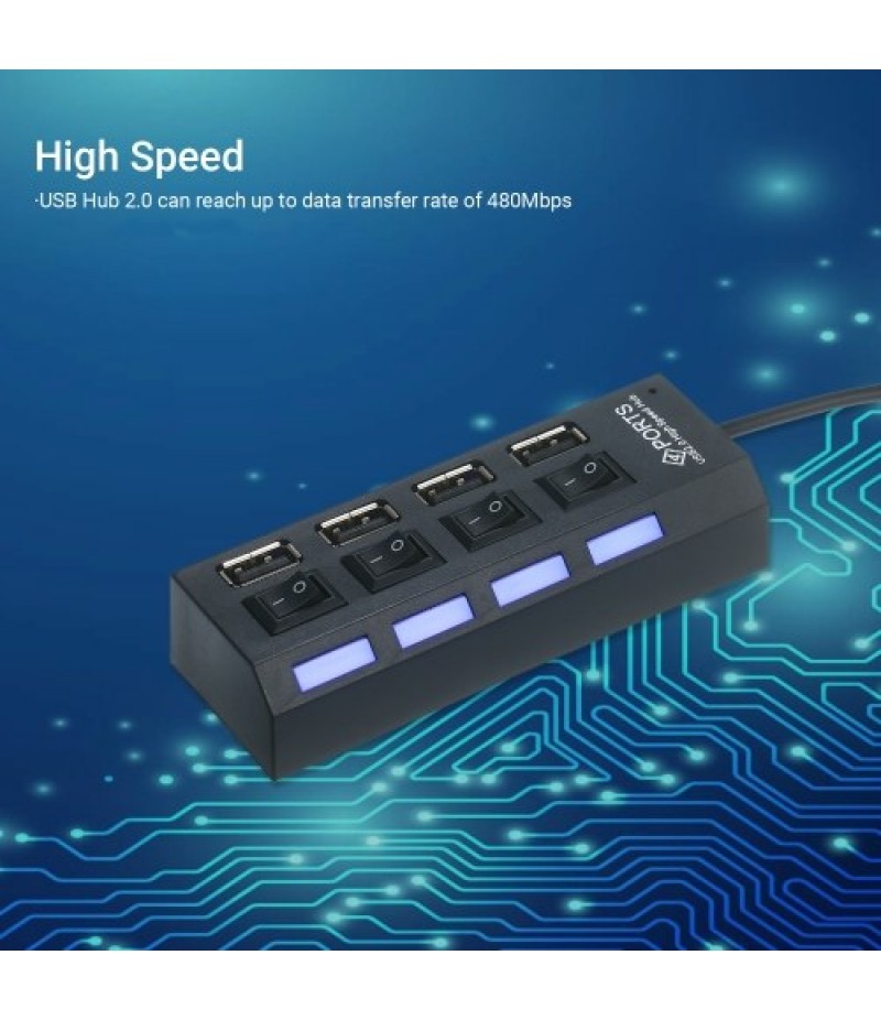 4-Ports USB Hub 480Mbps High Speed Data Transfer USB 2.0 Charging Splitter
