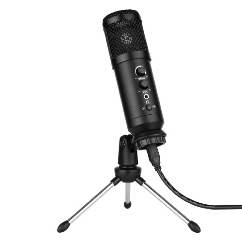 USB Computer Microphone with Mute/ Noise Reduction/ BT Connection Cardioid Condenser Mic Kit with Mini Desktop Metal Tripod Wind