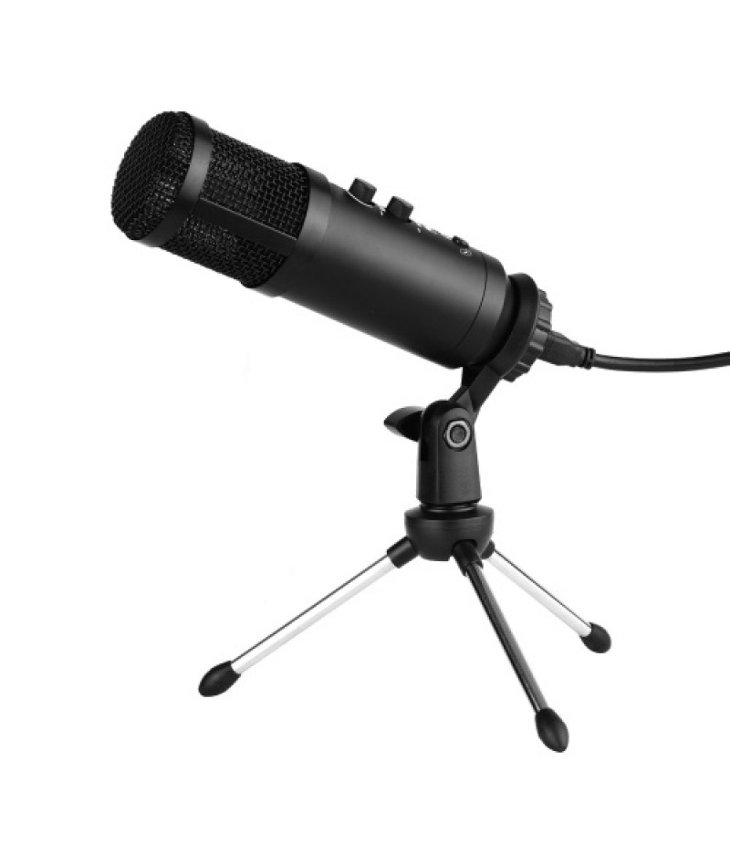 USB Computer Microphone with Mute/ Noise Reduction/ BT Connection Cardioid Condenser Mic Kit with Mini Desktop Metal Tripod Wind