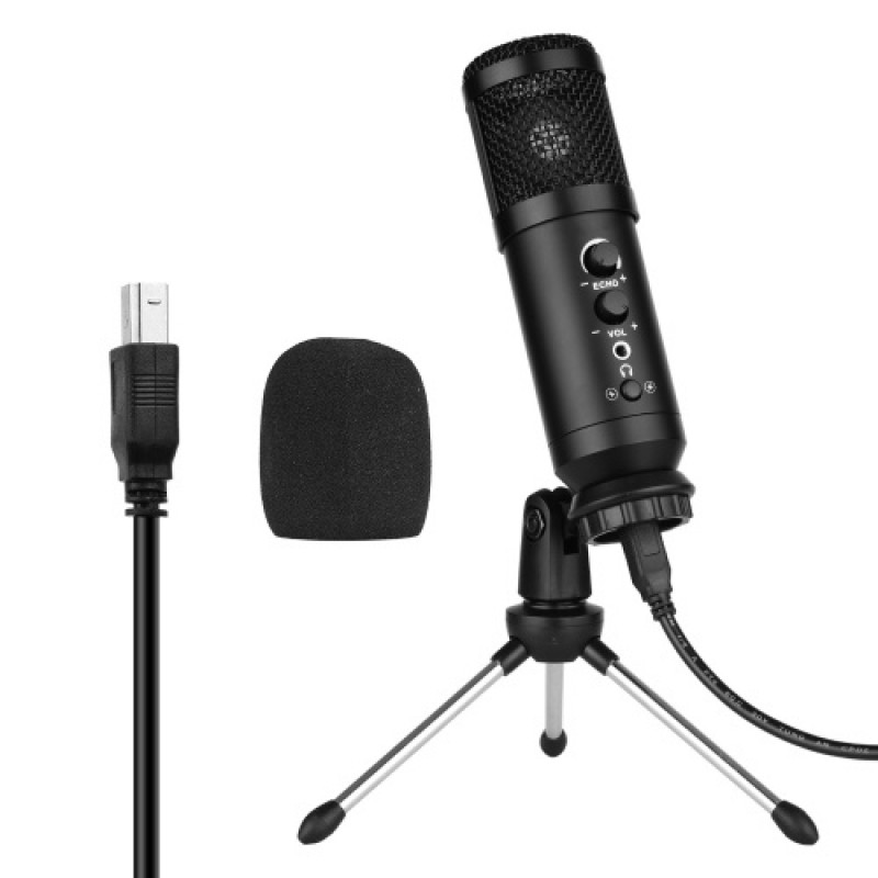 USB Computer Microphone with Mute/ Noise Reduction/ BT Connection Cardioid Condenser Mic Kit with Mini Desktop Metal Tripod Wind
