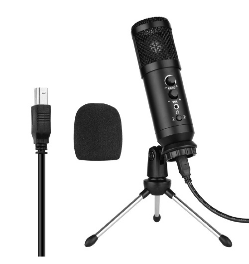 USB Computer Microphone with Mute/ Noise Reduction/ BT Connection Cardioid Condenser Mic Kit with Mini Desktop Metal Tripod Wind