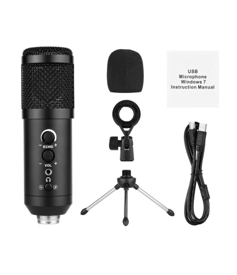 USB Computer Microphone with Mute/ Noise Reduction/ BT Connection Cardioid Condenser Mic Kit with Mini Desktop Metal Tripod Wind