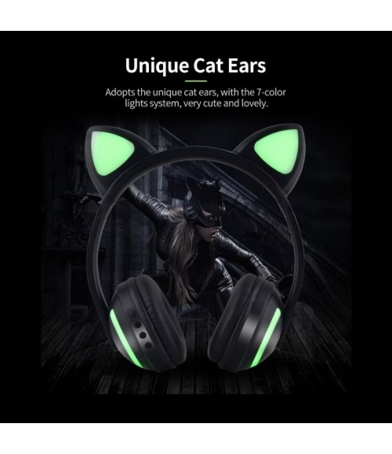 LED Cat Ear ZW-19 Headset RGB 7-Color Lights Noise Cancelling Headphones BT 4.2 Kids Earphone Supports 3.5mm Plug