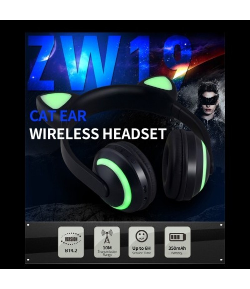 LED Cat Ear ZW-19 Headset RGB 7-Color Lights Noise Cancelling Headphones BT 4.2 Kids Earphone Supports 3.5mm Plug