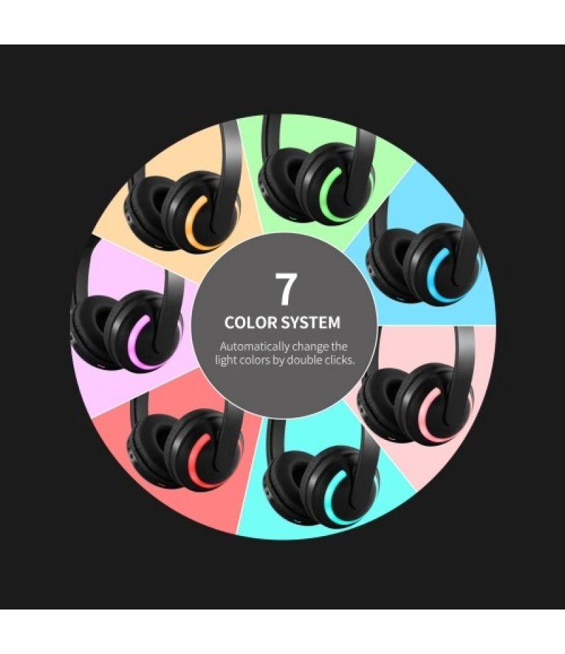 LED Cat Ear ZW-19 Headset RGB 7-Color Lights Noise Cancelling Headphones BT 4.2 Kids Earphone Supports 3.5mm Plug