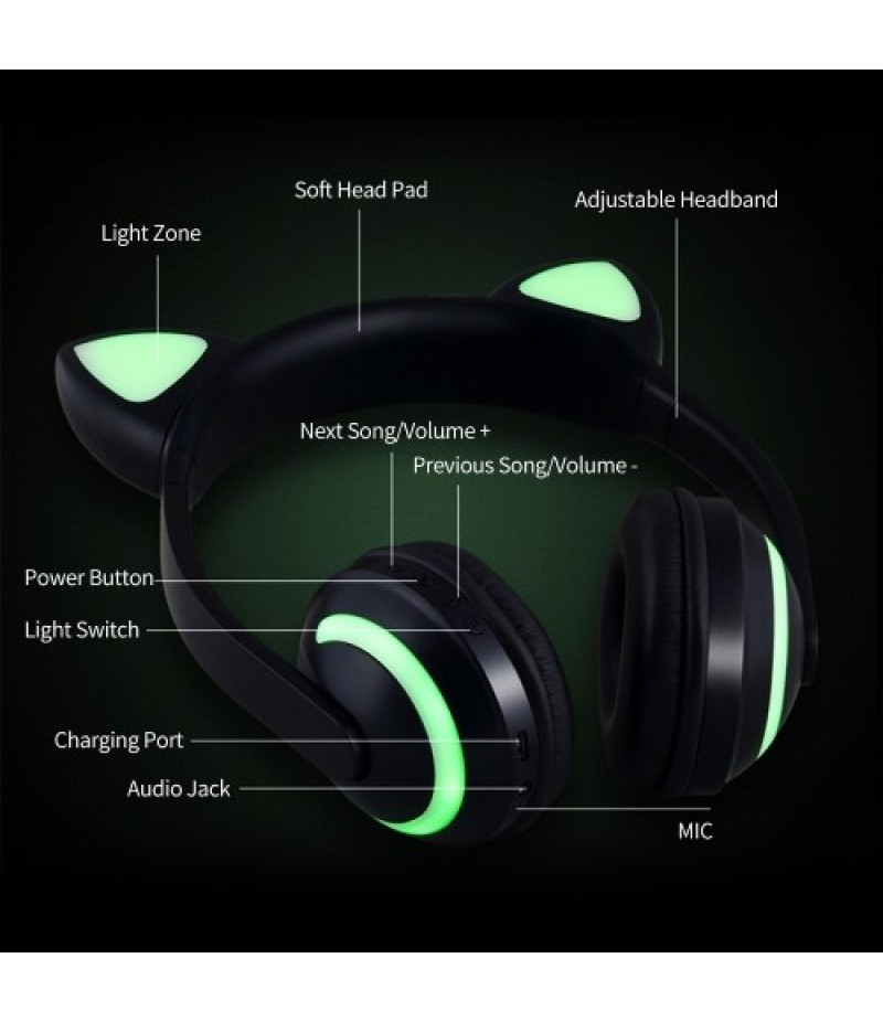 LED Cat Ear ZW-19 Headset RGB 7-Color Lights Noise Cancelling Headphones BT 4.2 Kids Earphone Supports 3.5mm Plug
