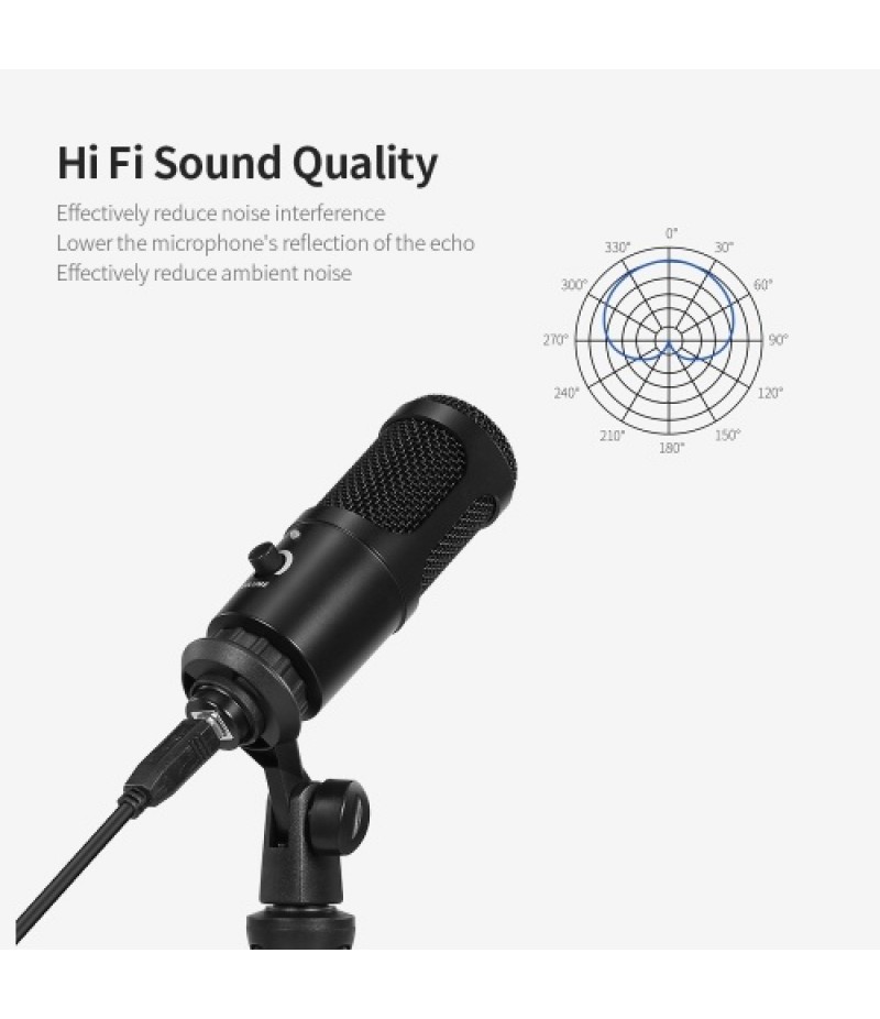 Professional Studio Microphone USB Metal Condenser Recording Microphone with Cardioid Studio Recording Mic for PC Laptop Black
