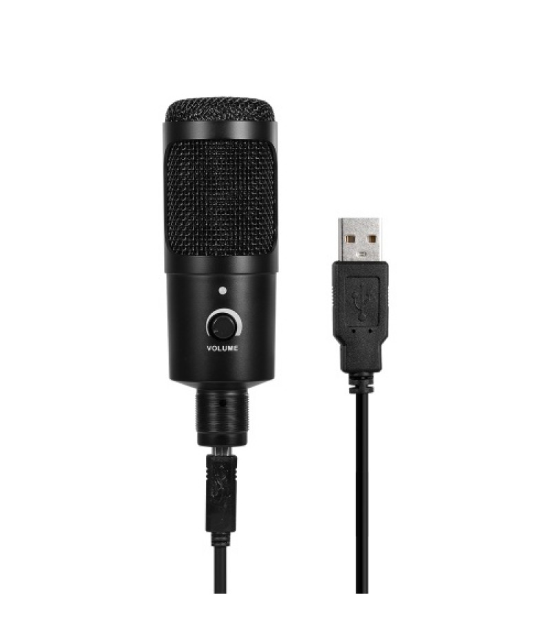 Professional Studio Microphone USB Metal Condenser Recording Microphone with Cardioid Studio Recording Mic for PC Laptop Black