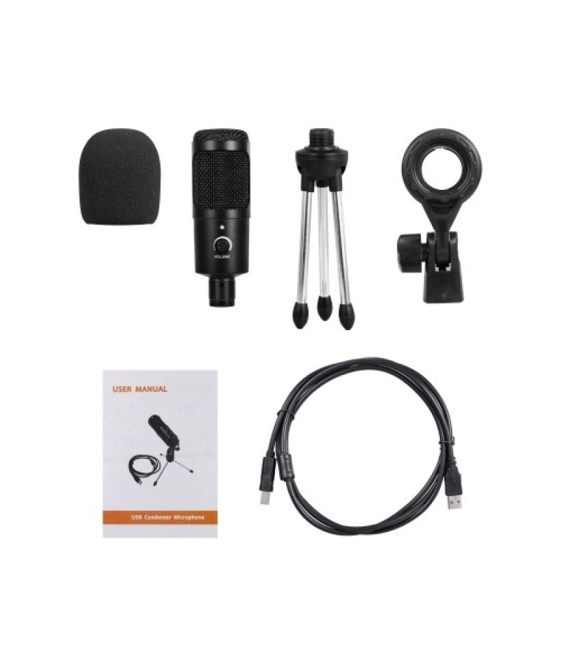 Professional Studio Microphone USB Metal Condenser Recording Microphone with Cardioid Studio Recording Mic for PC Laptop Black