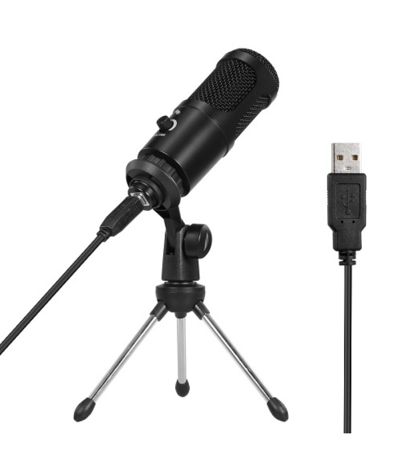 Professional Studio Microphone USB Metal Condenser Recording Microphone with Cardioid Studio Recording Mic for PC Laptop Black