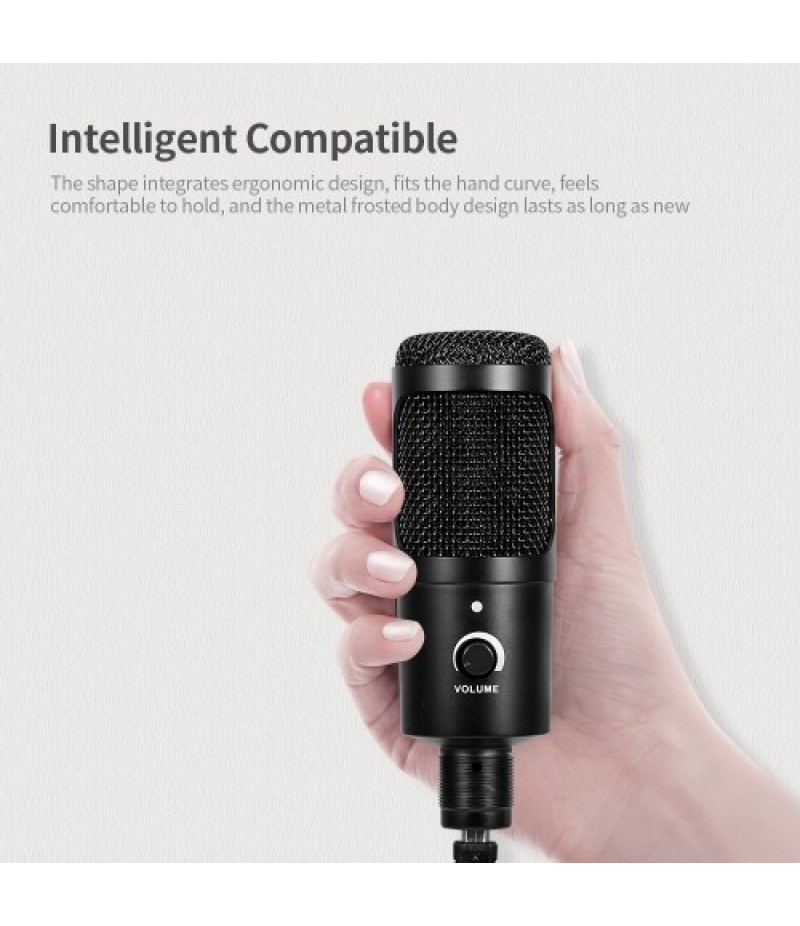 Professional Studio Microphone USB Metal Condenser Recording Microphone with Cardioid Studio Recording Mic for PC Laptop Black