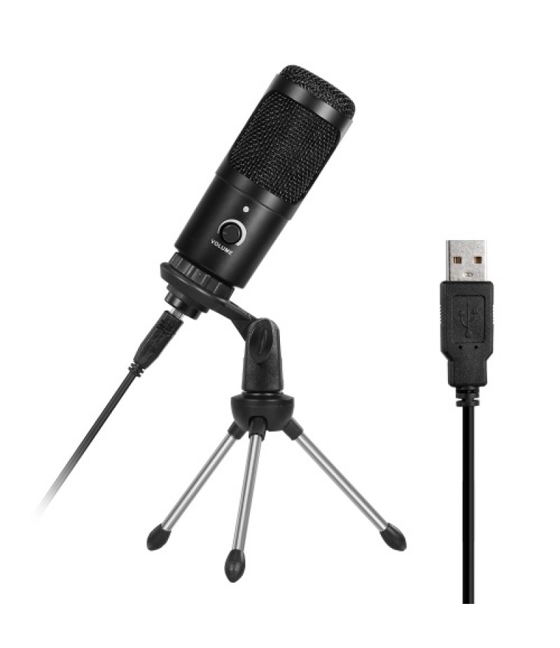 Professional Studio Microphone USB Metal Condenser Recording Microphone with Cardioid Studio Recording Mic for PC Laptop Black