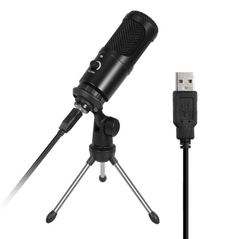 Professional Studio Microphone USB Metal Condenser Recording Microphone with Cardioid Studio Recording Mic for PC Laptop Black