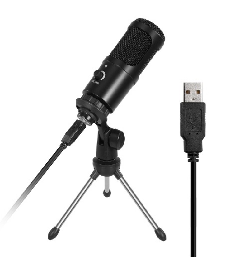 Professional Studio Microphone USB Metal Condenser Recording Microphone with Cardioid Studio Recording Mic for PC Laptop Black