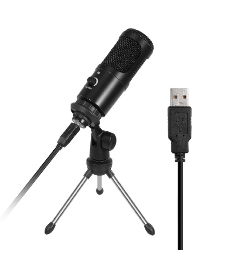 Professional Studio Microphone USB Metal Condenser Recording Microphone with Cardioid Studio Recording Mic for PC Laptop Black