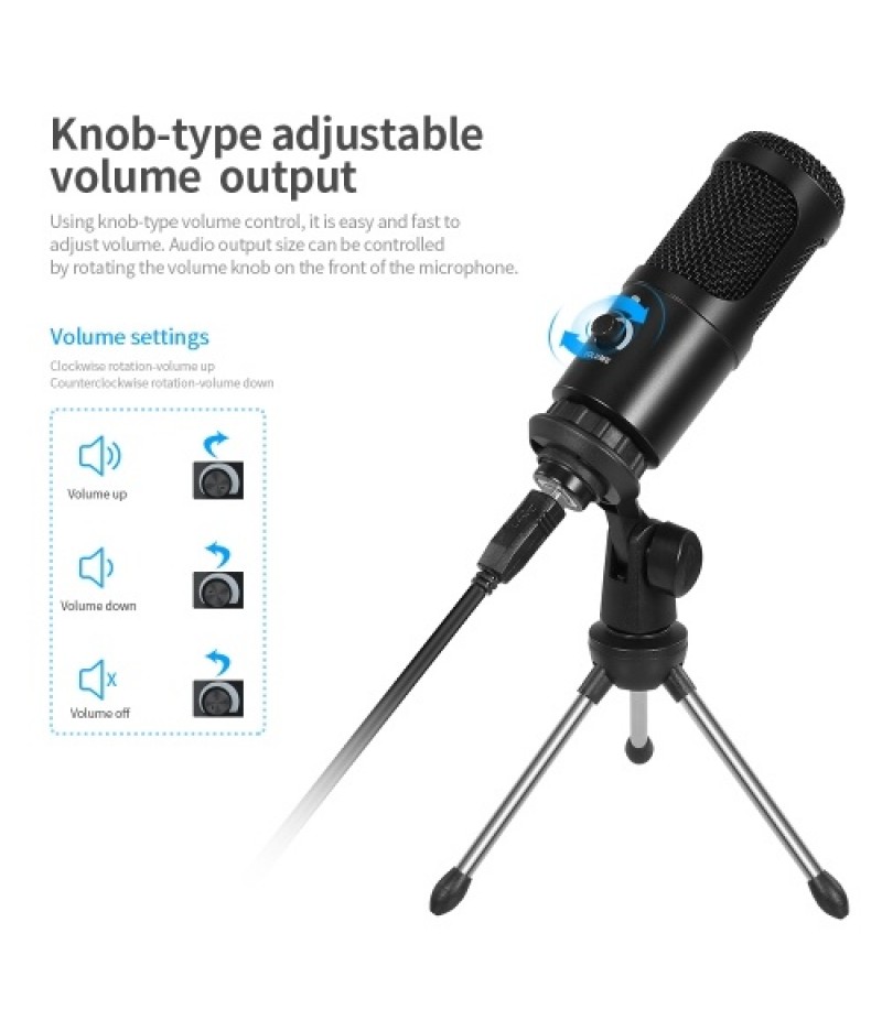 Professional Studio Microphone USB Metal Condenser Recording Microphone with Cardioid Studio Recording Mic for PC Laptop Black