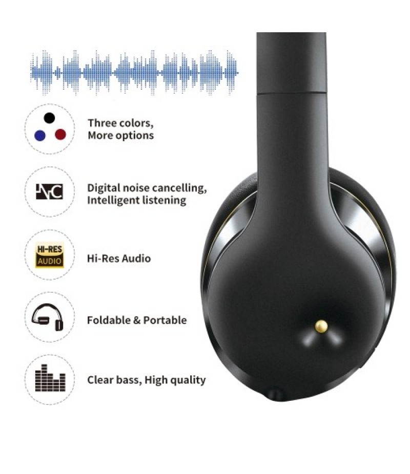 EL528 Wireless BT Headphone Foldable Stereo ANC Headset Sports Gaming TF/FM/Wired Mode Earphone for Phone/Laptop/PC Black&amp;Go