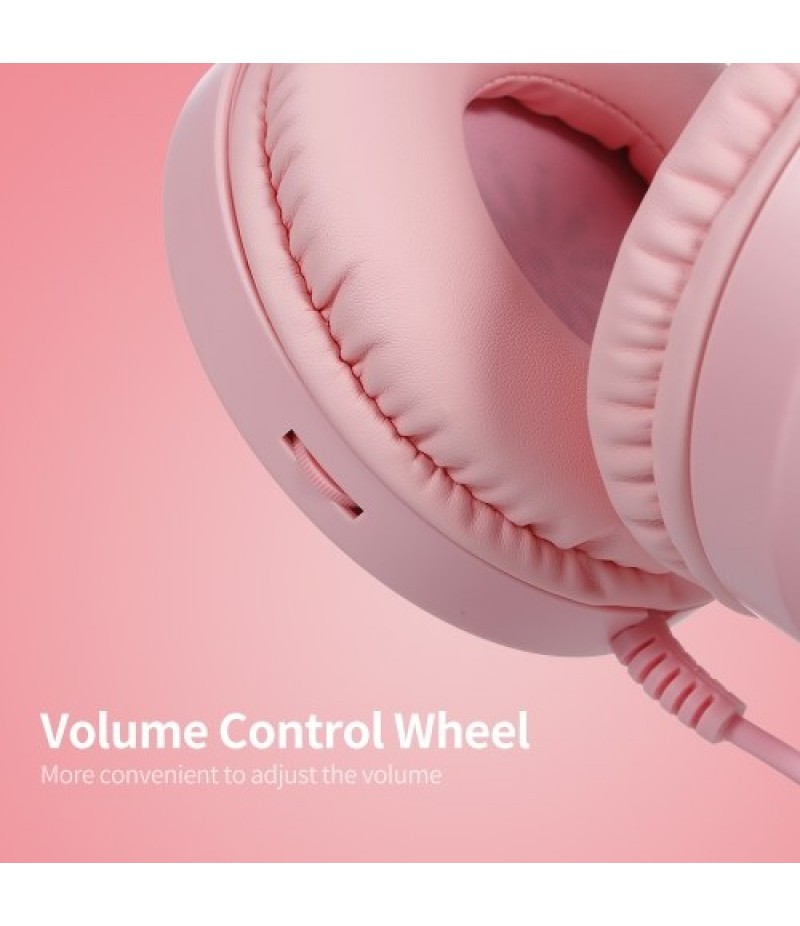Wired Headset Gaming Headset Colorful RGB Light Headphone with 360° Noise Reduction Microphone for PC Laptop Pink