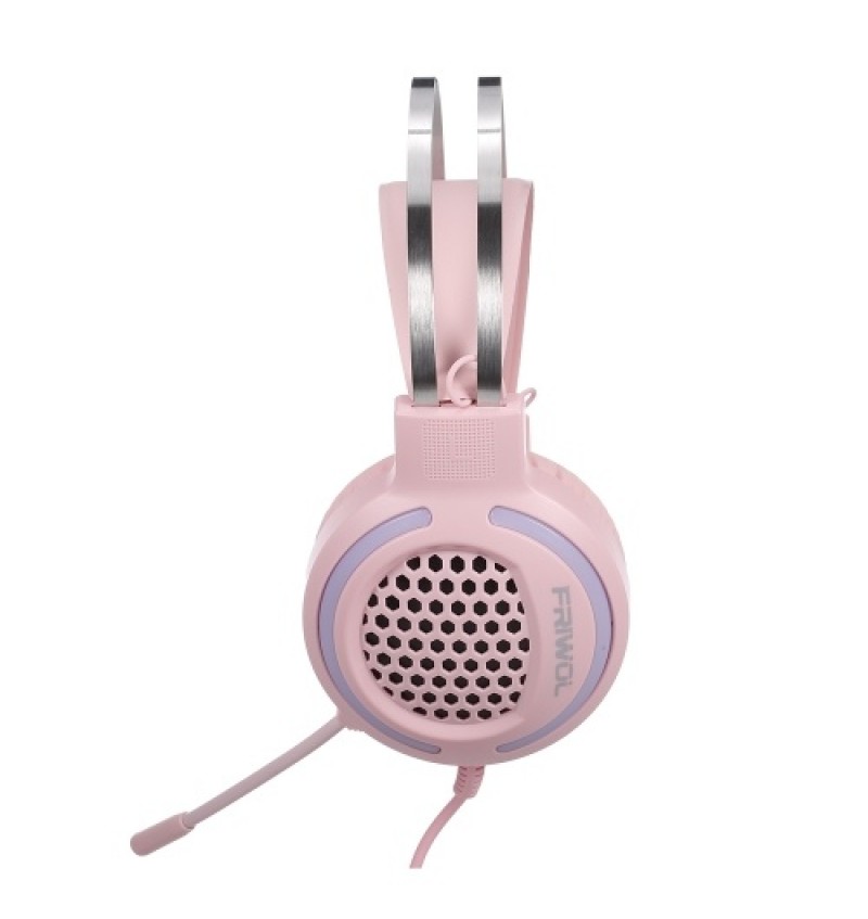 Wired Headset Gaming Headset Colorful RGB Light Headphone with 360° Noise Reduction Microphone for PC Laptop Pink