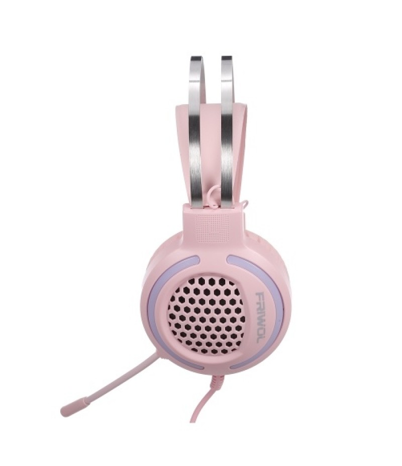 Wired Headset Gaming Headset Colorful RGB Light Headphone with 360° Noise Reduction Microphone for PC Laptop Pink