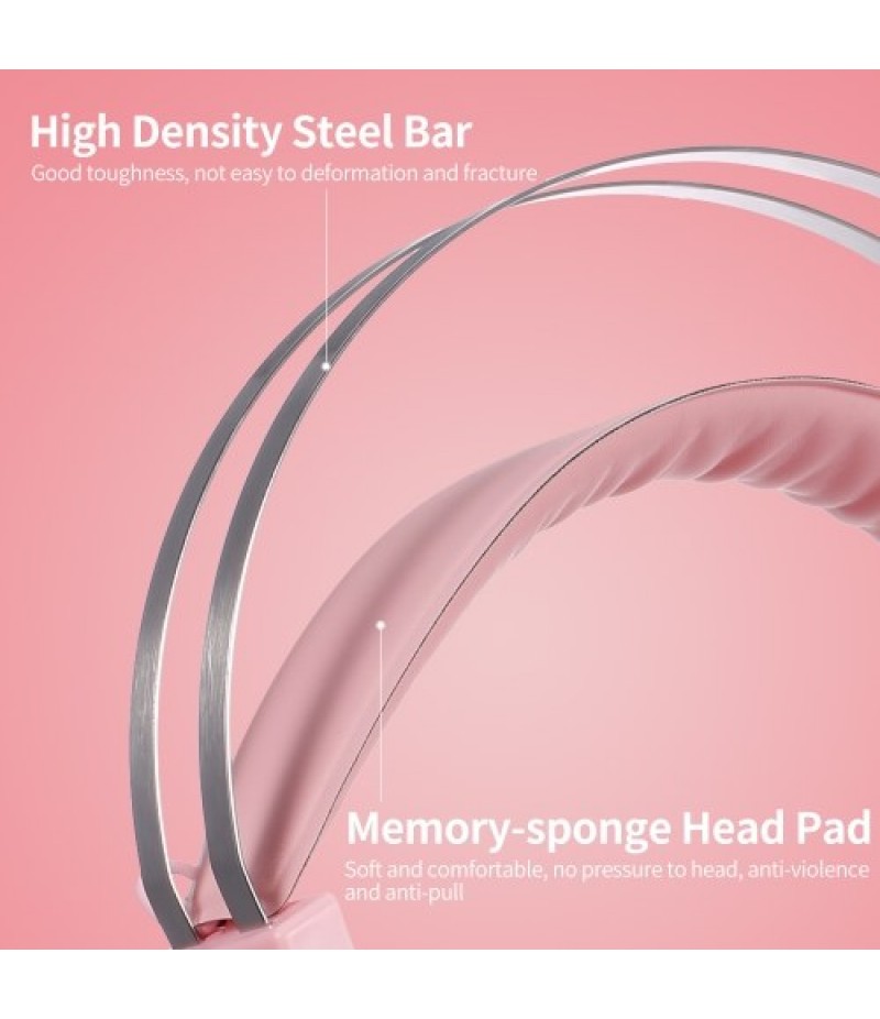 Wired Headset Gaming Headset Colorful RGB Light Headphone with 360° Noise Reduction Microphone for PC Laptop Pink